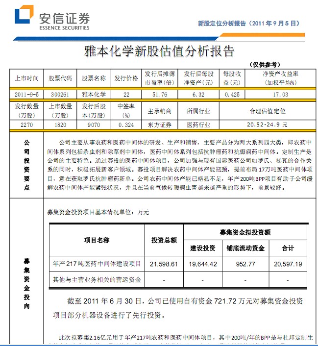 雅本化學(xué)-300261-合理估值定位分析報告